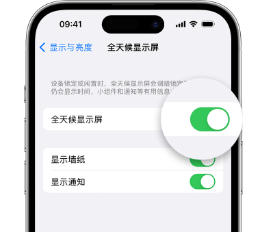 镇沅苹果15预约维修分享iPhone15如何设置全天候显示屏幕可见 